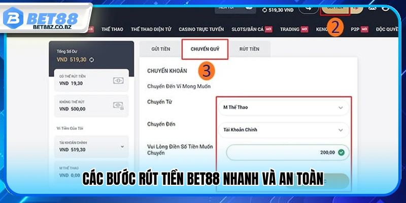 Quy trình rút tiền Bet88 an toàn từng bước 